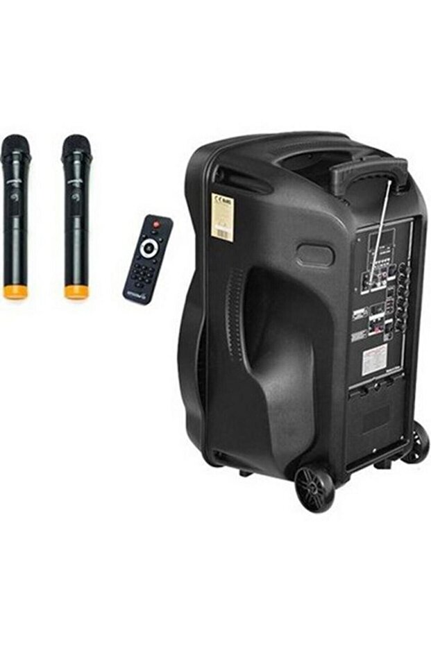 - 9135 15" Party Box Taşınabilir Şarjlı Çanta Amfi Hoparlör Usb Bluetooth 2 Kablosuz Mikrofon - 2