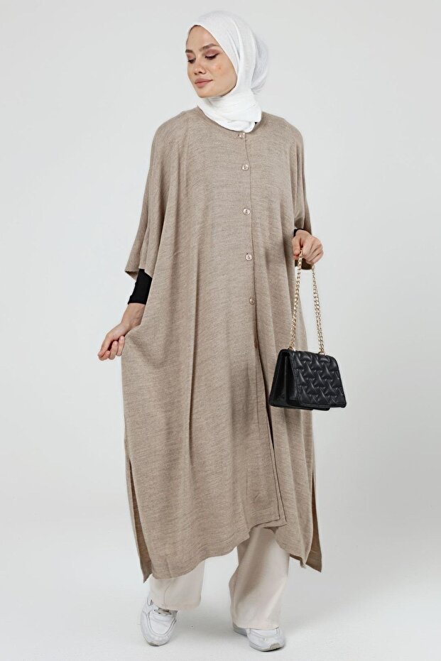 Women's Buttoned Long Loose Winter Knitwear Poncho 4253