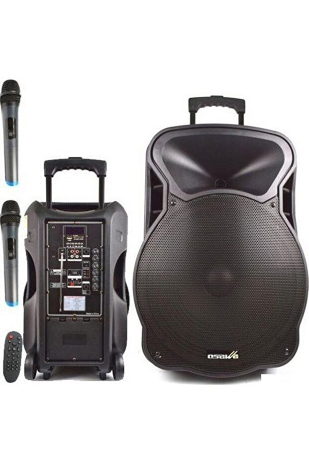 - 9135 15" Party Box Taşınabilir Şarjlı Çanta Amfi Hoparlör Usb Bluetooth 2 Kablosuz Mikrofon - 1