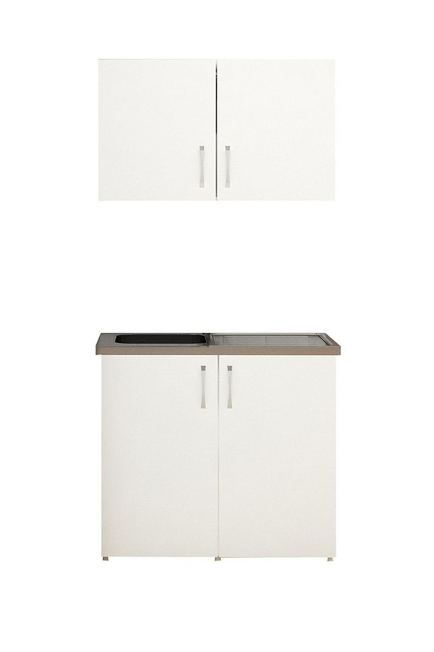 100 cm Mini Çelik Evyeli Mutfak Dolabı Alt Üst Seti, Minimalist Modern Mutfak Ünitesi - 7
