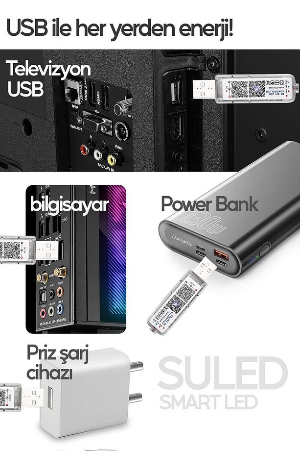1 Metre TV Arkası & Ortam Ambiyans Bluetooth IOS & Android Telefondan Kontrollü RGB Smart Şerit Led - 4