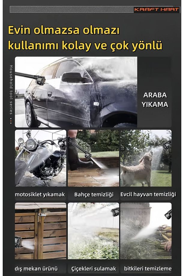 Çift Akülü Şarjlı Yüksek Basınçlı Oto Araba Bahçe Yıkama Ve Temizleme Tabancası Makinesi-turuncu - 3