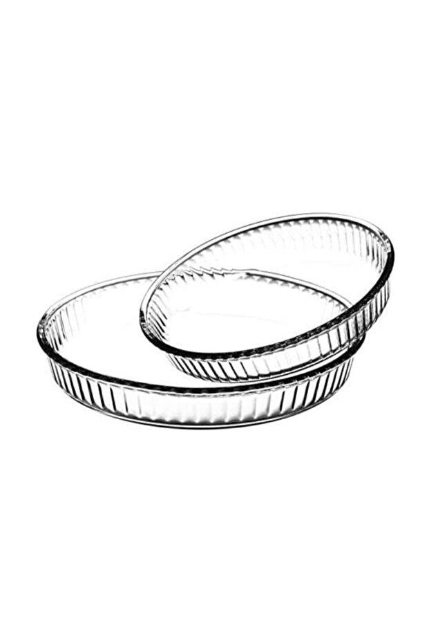 2 Piece Round Tray 32 Cm - 25 Cm Ovenable Healthy Reliable Glass Plate