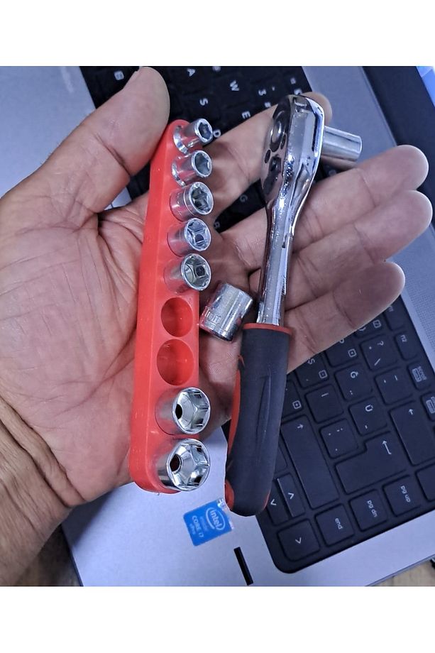 Cırcır Kollu 9 parçalı Lokma seti  ve Matkap adaptörü 1/4 soket Lokma Takımı  cır cır anahtar kolu - 8
