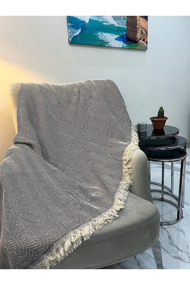Koltuk Örtüsü 170x210 Balık Sırtı Desen Siyah - 1