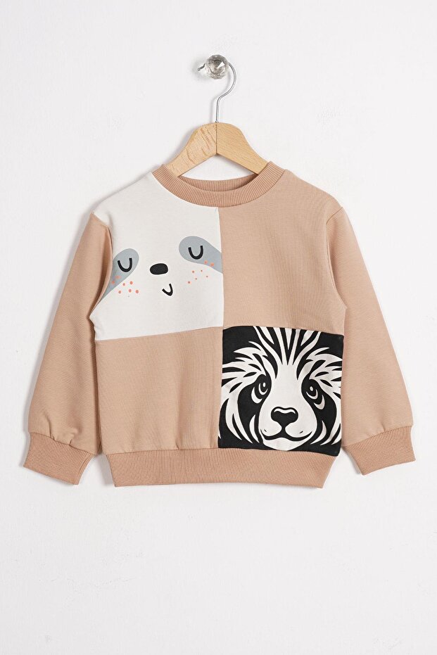 Mink Color Boy's Sweatshirt with Sloth Animal Figure