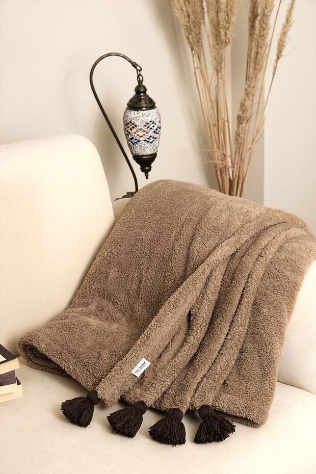 Yumuşak Deve Tüyü Puffy Wellsoft Püsküllü Battaniye – Peluş Tv Battaniyesi - 2