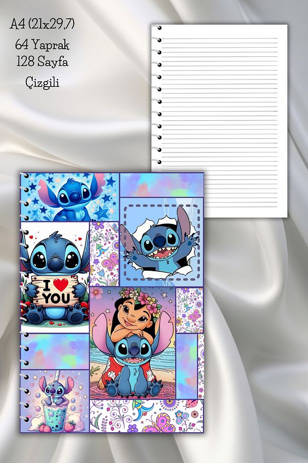 Stitch Spiralli Çizgili Okul Defteri,64 Sayfa, A4 (21X29,7 CM) - 1