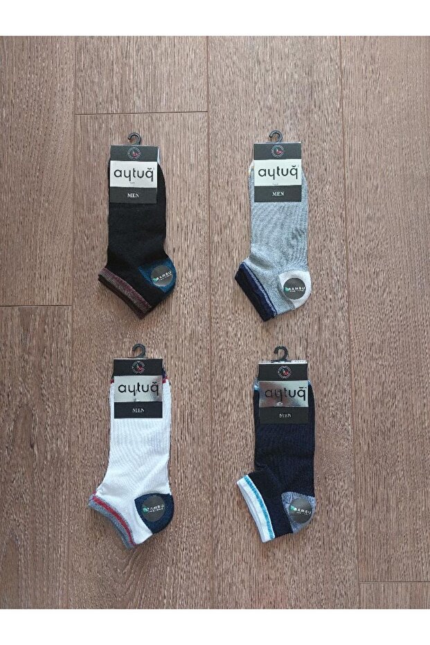 Summer Season 4 Pairs Bamboo Men's ( Black-navy-grey-white ) Booties Socks - 14264