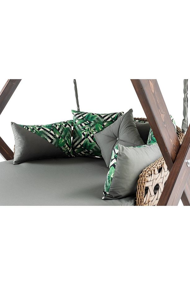 Dominik Swing Ahşap Rattan Salıncak Dış Mekan Bahçe Balkon Ve Teras Salıncağı Gri - 6