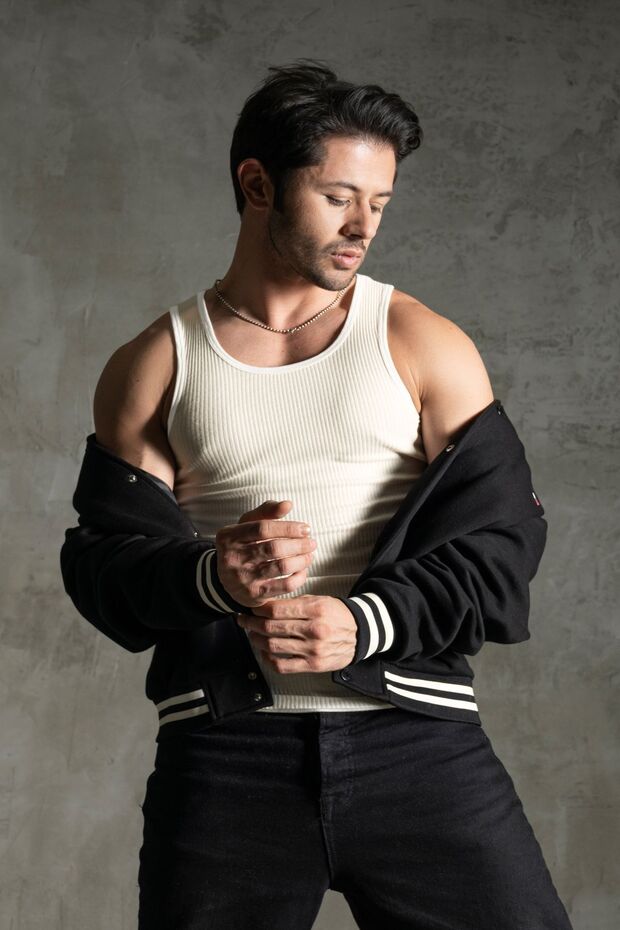 Men's Classic Fit Stretchy Rib Knit Tank top, Off-White, Single, 95% Cotton