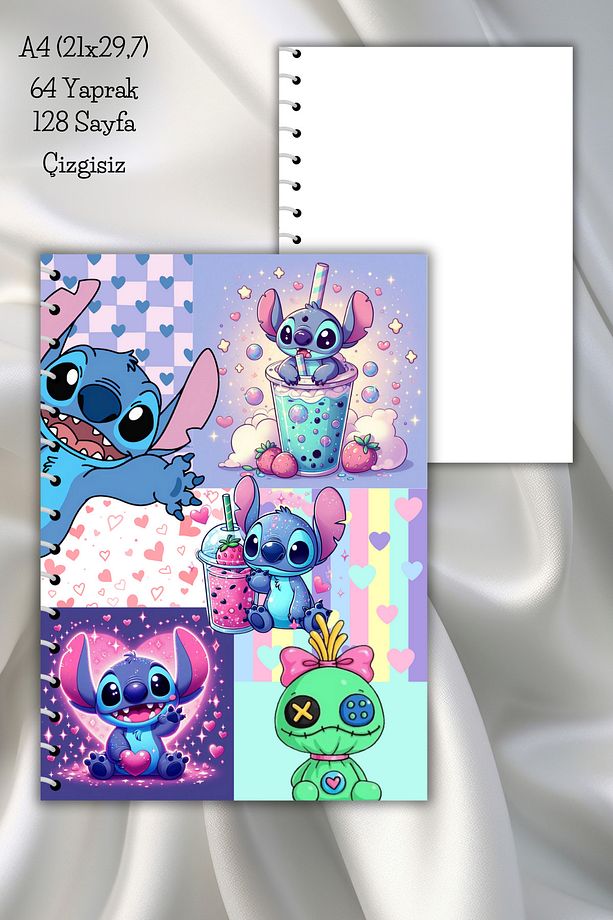 Stitch Spiralli Çizgisiz Okul Defteri,64 Sayfa, A4 (21X29,7 CM) - 1