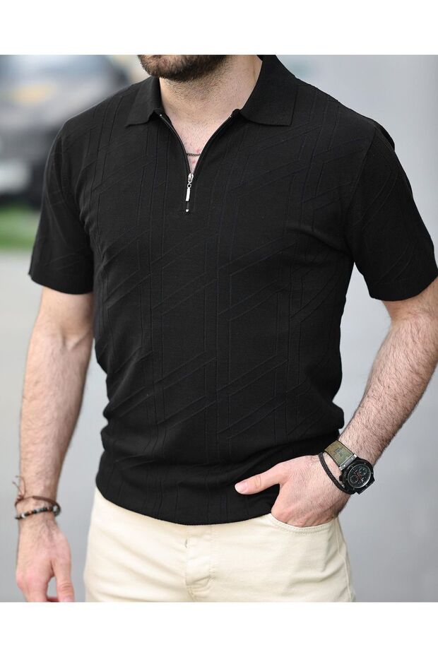 Fermuarlı Triko Tshirt - 2