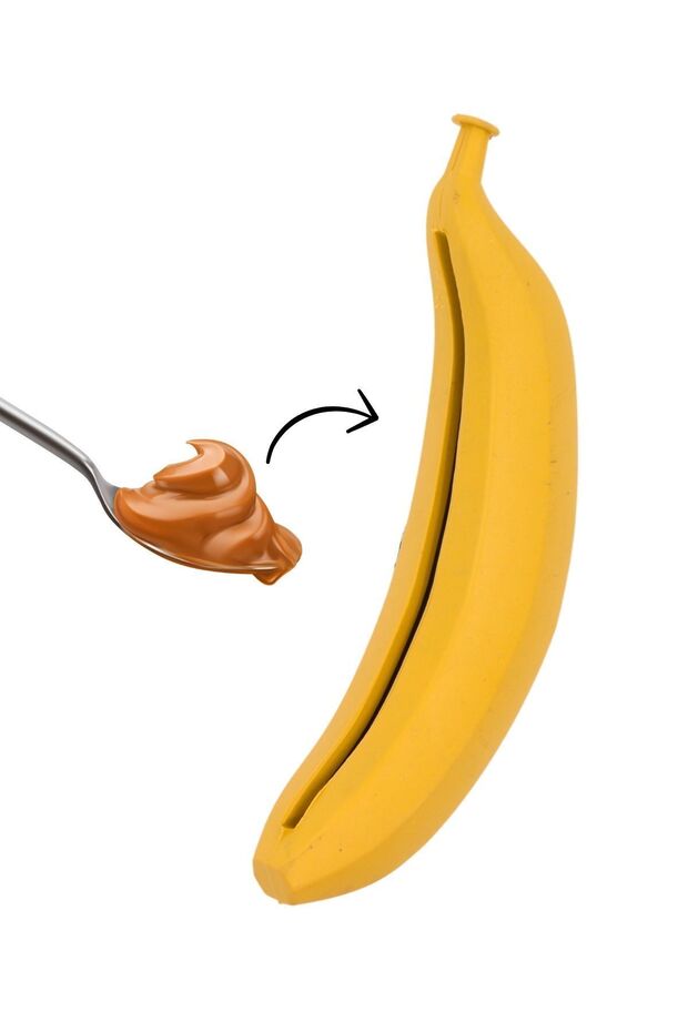 Reward Food Can Be Placed Inside the Rubber Banana Dog Toy, a Dog Intelligence Toy.