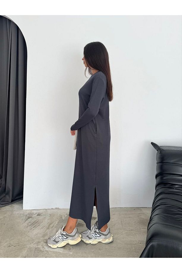Modal Kumaş Uzun Kollu Basic Maxi Elbise - 2