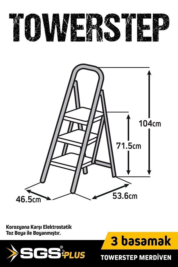 Sgs1193 Towerstep 3 Basamak Extra Geniş Basamaklı Metal Merdiven 150 Kg Taşıma Kapasiteli - 3