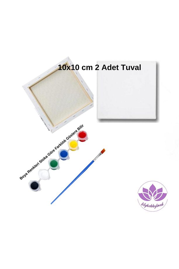 Başlangıç Resim Boyama Seti - 2 Adet 15x15 Cm Tuval, 6 Renk Akrilik Boya,1 Adet Fırça - 3