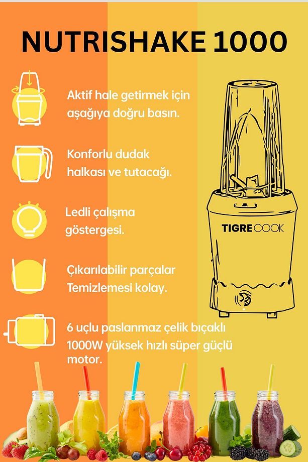 NUTRISHAKE 3 in 1 Paslanmaz Çelik Bıçaklı Kişisel Smoothie Blender ve Kahve Baharat Öğütücü 1000 GRi - 4