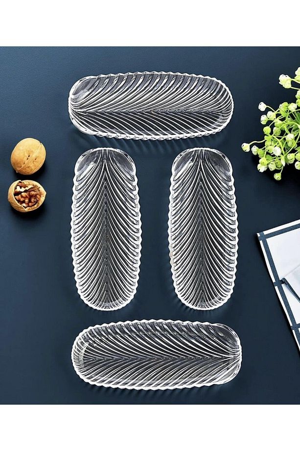 4 Adet Cam Oval Balık Sırtı Çerez Meyve Meze Tabağı 4 Adet Sunum Tabağı Kahvaltı Sunum Tabağı19 Cm - 6