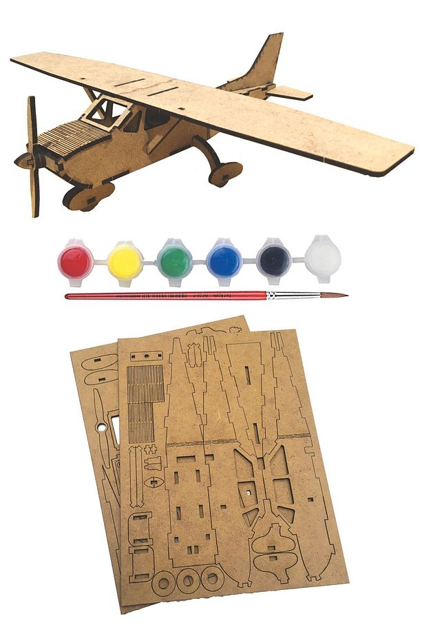 Eğitici Montessori Ahşap Cessna Uçak Maket Puzzle Boyama Seti - 1