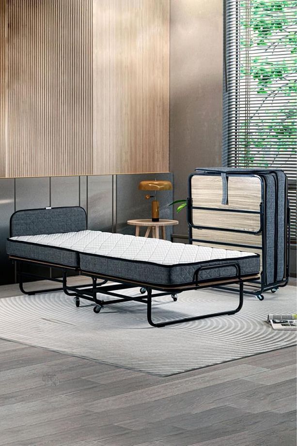 Niron Otel Katlanır Yatak - 90x200 Cm Tek Kişilik Yaylı Yatak Ve Karyola - 1