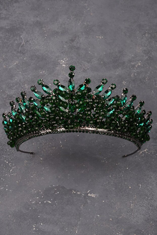 Crystal Stone Bead Embellished Bridal Henna Wedding Crown Green