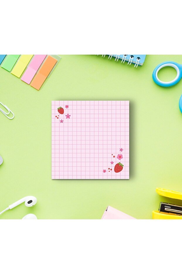 Checkered Strawberry Cherry Patterned Green Memopad Memo Pad Notebook Notepad Planner - 4