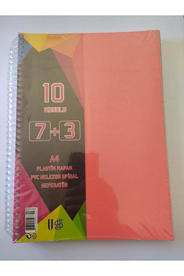 U-deep A4 مقاس كبير 250 ورقة غلاف بلاستيكي حلزوني 7 مربعات + 3 دفتر مسطر