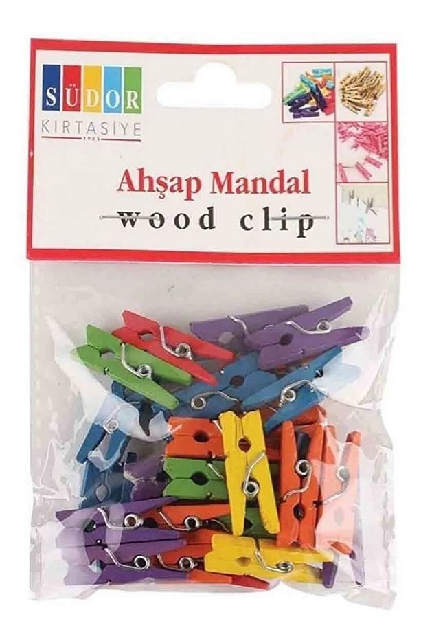 STD Renkli Ahşap Mandal Küçük Mini Mandal (30 Adet) Klasik - 1