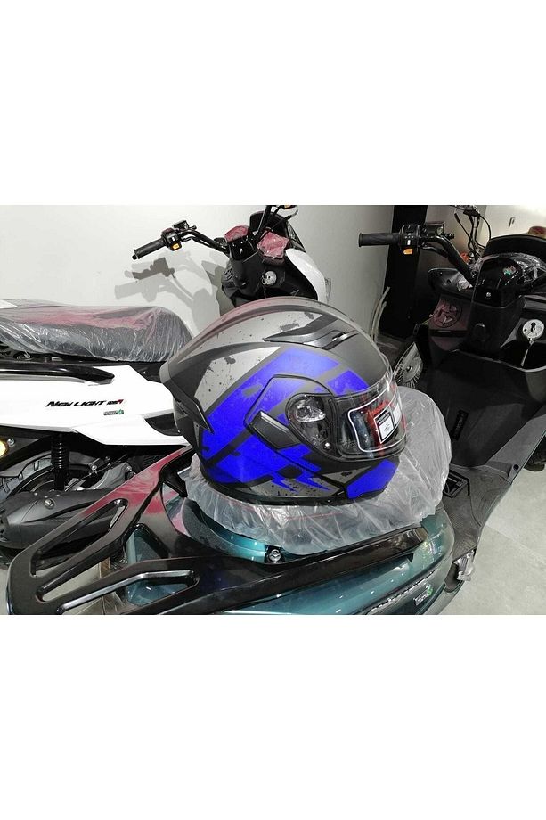 Jk 902 Mat Mavi Mat Siyah Çene Açılır Kask - 7