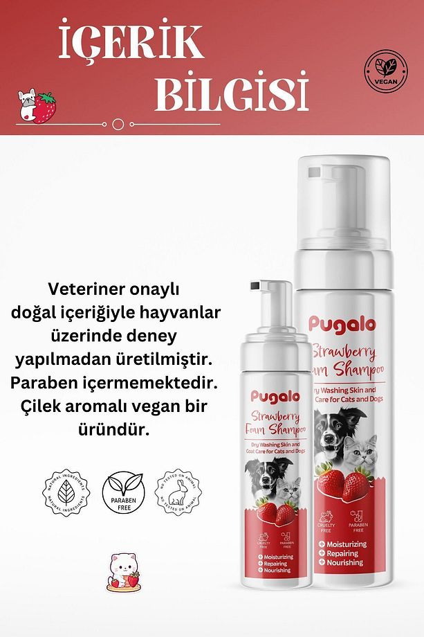 Köpük Şampuan Kedi Tüy Dökülmesi Karşıtı Doğal Içerikli Çilekli Kuru Köpük Şampuan 250 ml - 3