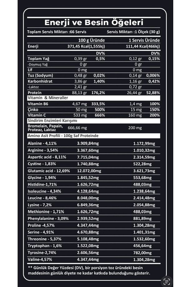 Whey Isolate Protein 2000 gr 66 Servis Çikolata Gofret - 3