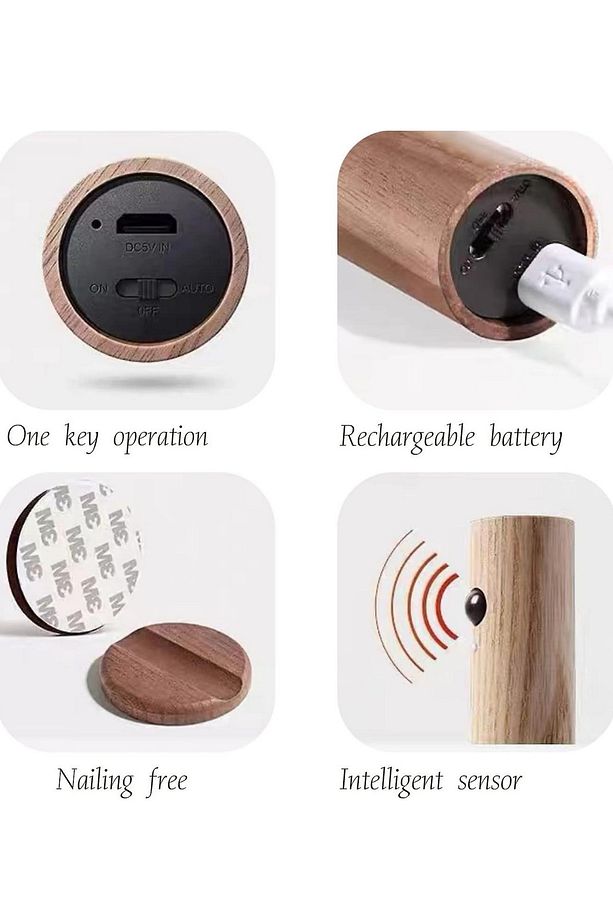 Modern Sensörlü Usb Şarjlı Mıknatıslı Taşınabilir Duvar Aplik Masa Lambası Ahşap Görünümlü Gün Işığı - 5