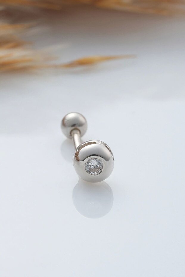 925 Ayar Tek Taşlı Minimal Tragus Piercing - 1