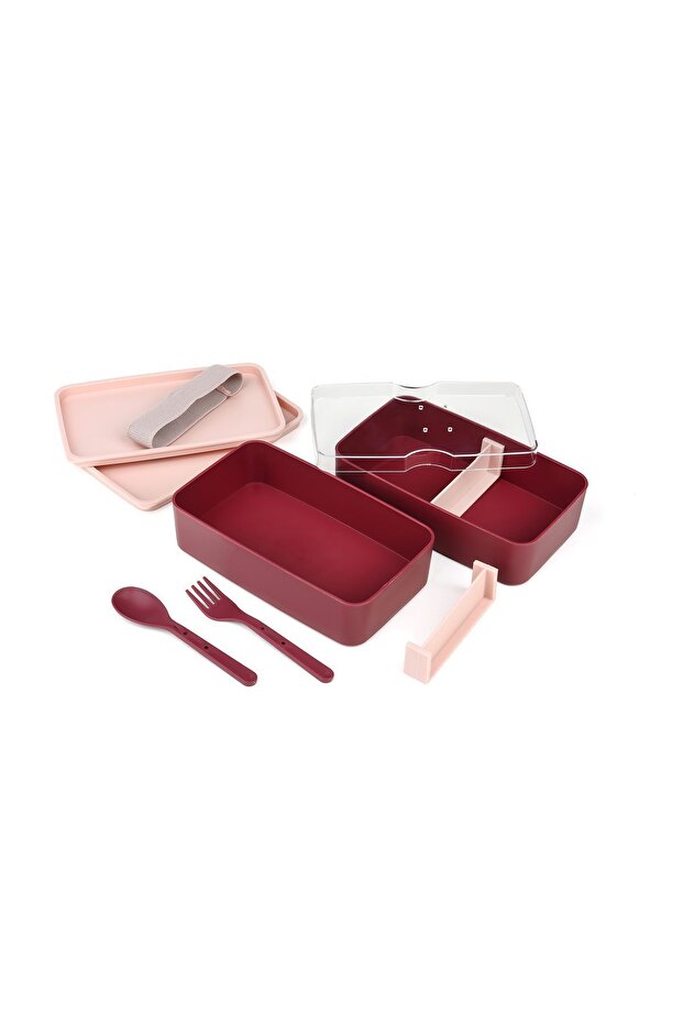 Claret Red Jumbo Rectangular Two-Layer Lunch Box - Lunch Storage Box - 4