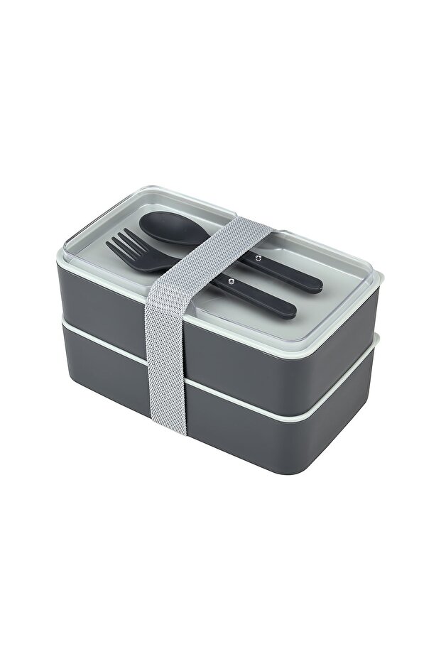 Gray Jumbo Rectangular Two-Layer Lunch Box - Lunch Storage Box - 2