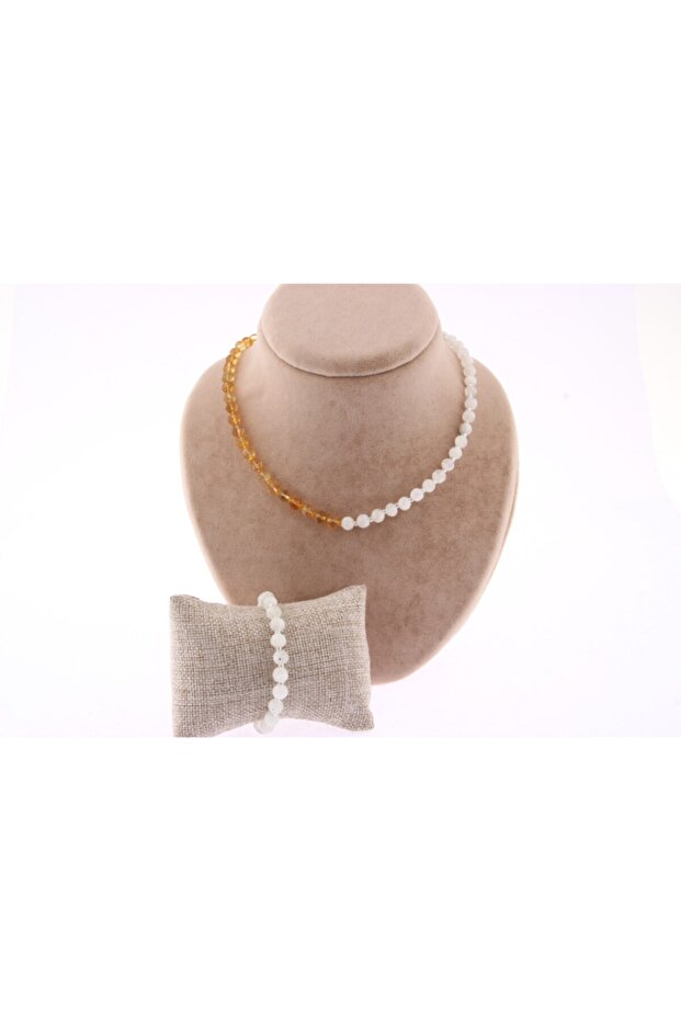 Certified Moonstone-Citrine Necklace and Bracelet Set Jewelry