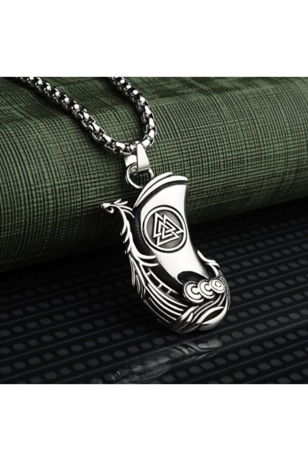 Oseberg Ship Nordic Valknut Embroidered Klastad Design 316l Necklace