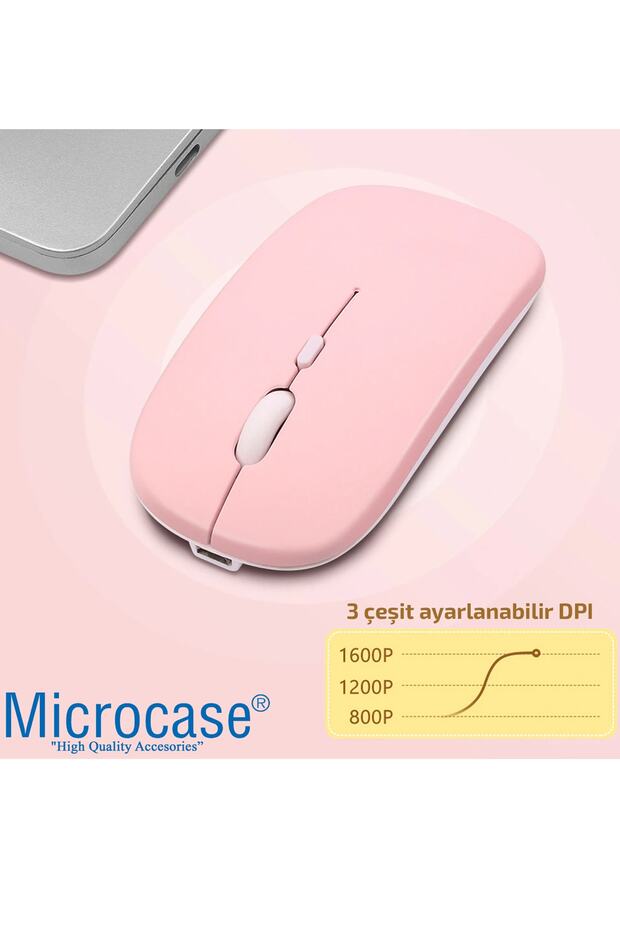 1600 Dpı Şarj Edilebilir 2.4 Ghz Çift Modlu Bluetooth Kablosuz Mouse - Al2675 Pembe - 5