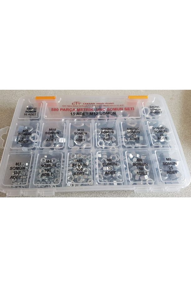 Somun Seti Metrik-unc 580 Parça Set- M3 - M4 -m5-m6- M8 -m10- M12 1/4unc- 5/16unc - 3/8unc - 4