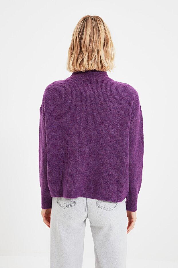 Hellvioletter Strickpullover mit weicher Struktur und Reißverschluss TWOAW20XS0009 - 15