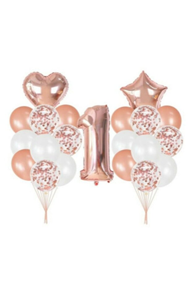 Rose Gold 1 Year Old Foil Balloon Transparent Confetti Balloon Set