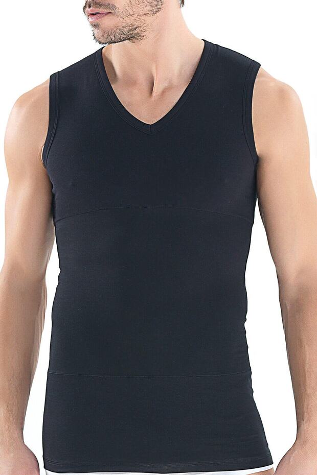 Men's Modal V-Neck Zero Sleeve Sleeveless Corset Athlete Body Black