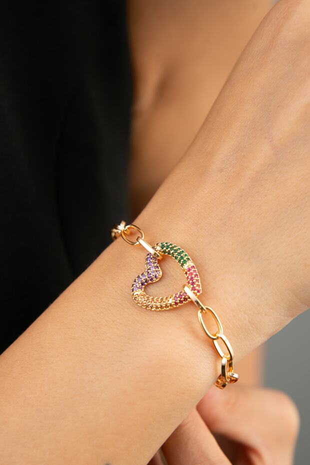 Women's Colorful Stone Detailed Star Model Chain Bracelet
