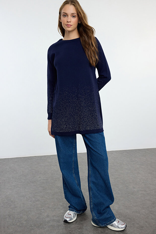 Dunkelblauer Basic-Strickpullover TCTAW25AK00031 - 1