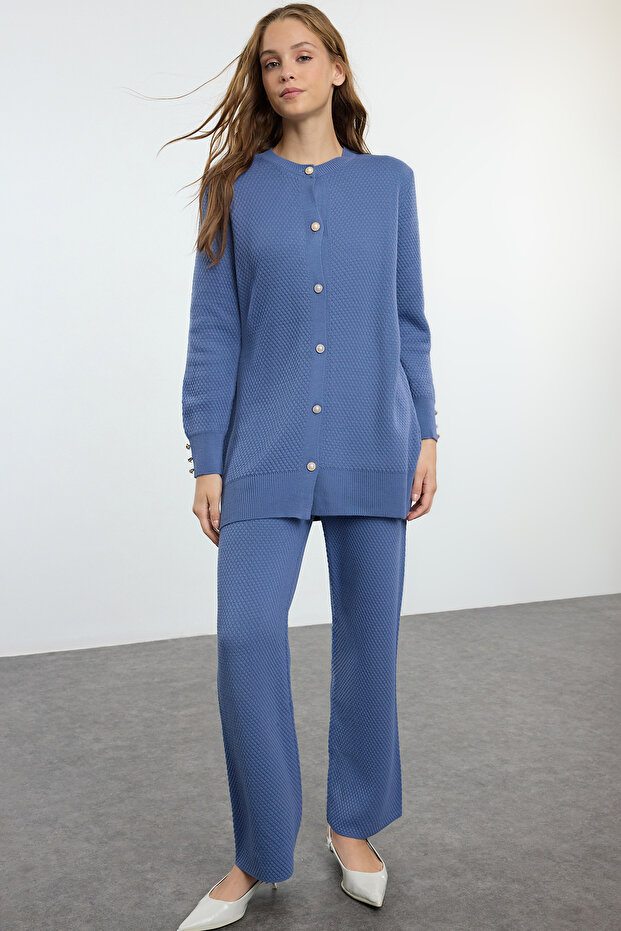 Komplet góra i dół Indigo Knitwear - perłowy guzik Tctaw25Us00035 - 2