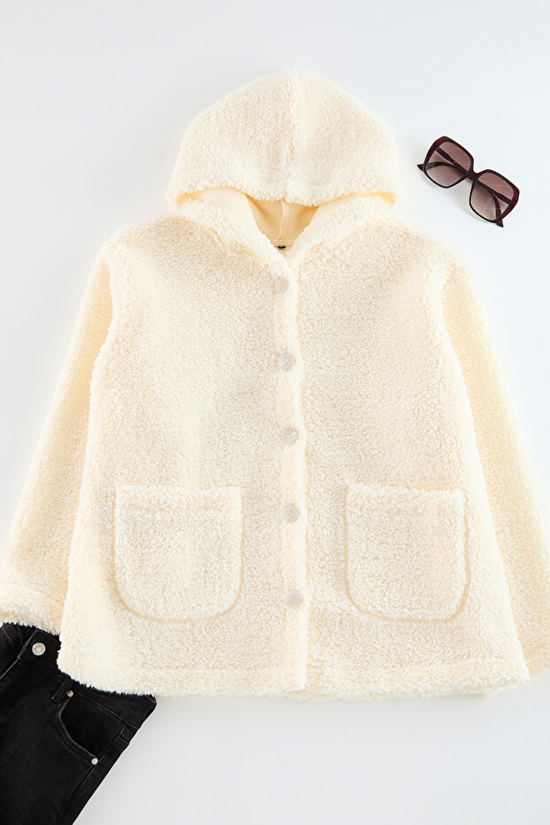 Bej Regular Fit İçi Astarsız Peluş Yumuşak Mevsimlik İnce Mont TBBAW25AW00017 - 6