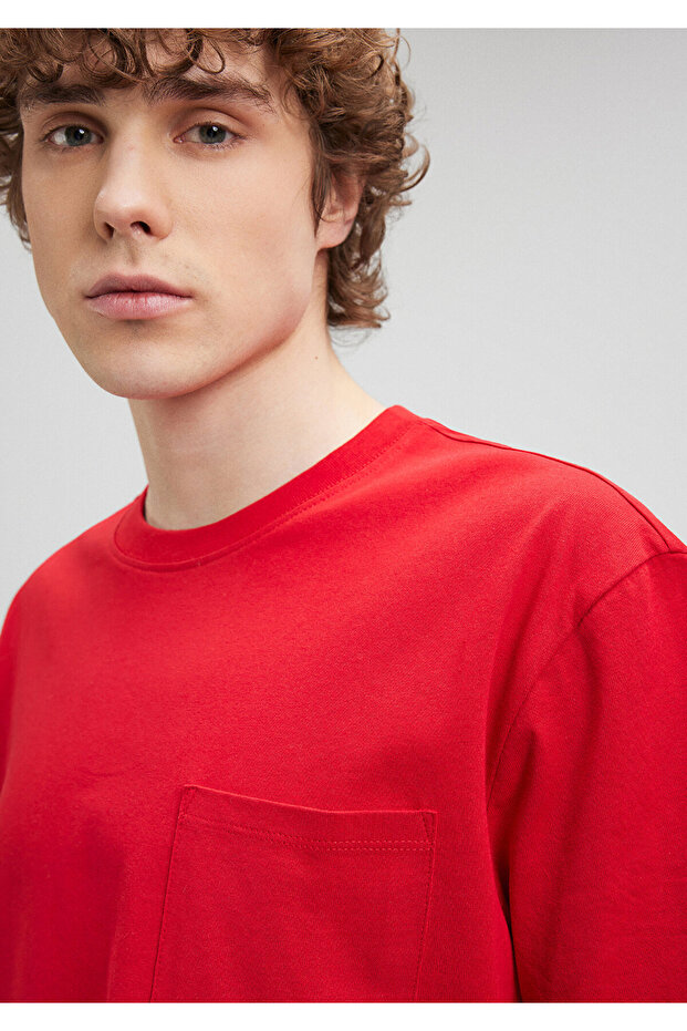 Červené tričko - detail do kapsy, volný střih066248-70471 - 5