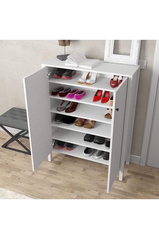 Sakura artemis  2 kapaklı raflı ayakkabılık-Wood Beyaz-Minifiks Bağlantılı - 4