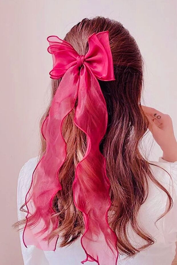 Women's Long Tulle Bow Buckle Fuchsia